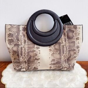 Genuine Leather Brown Ivory Python Print Tote NEW